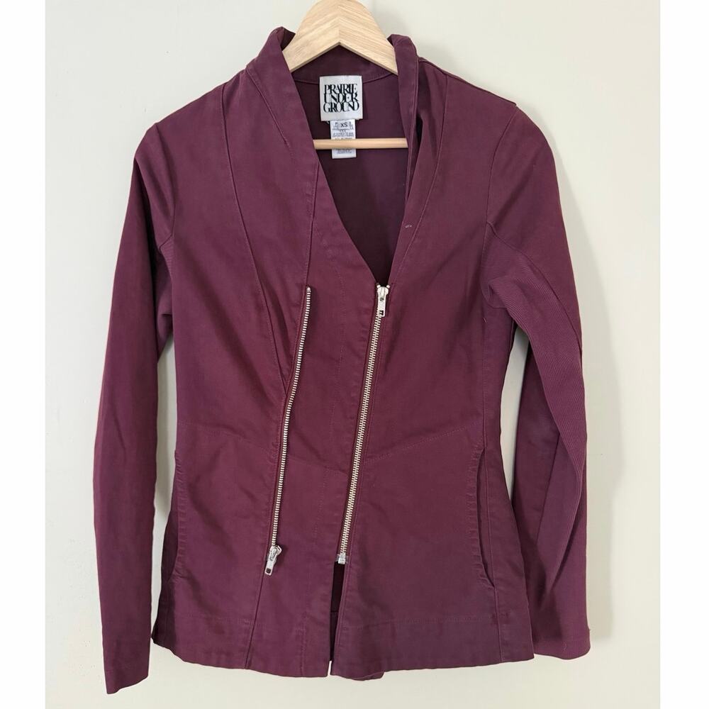 Prairie Underground XS Eggplant Purple Asymmetrical Zip Sweater Jacket Pockets